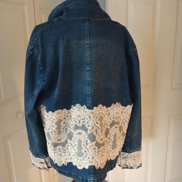Berek Embellished Lace Pearls & Sequins Denim Jacket plus size 1XL - Picture 4 of 12